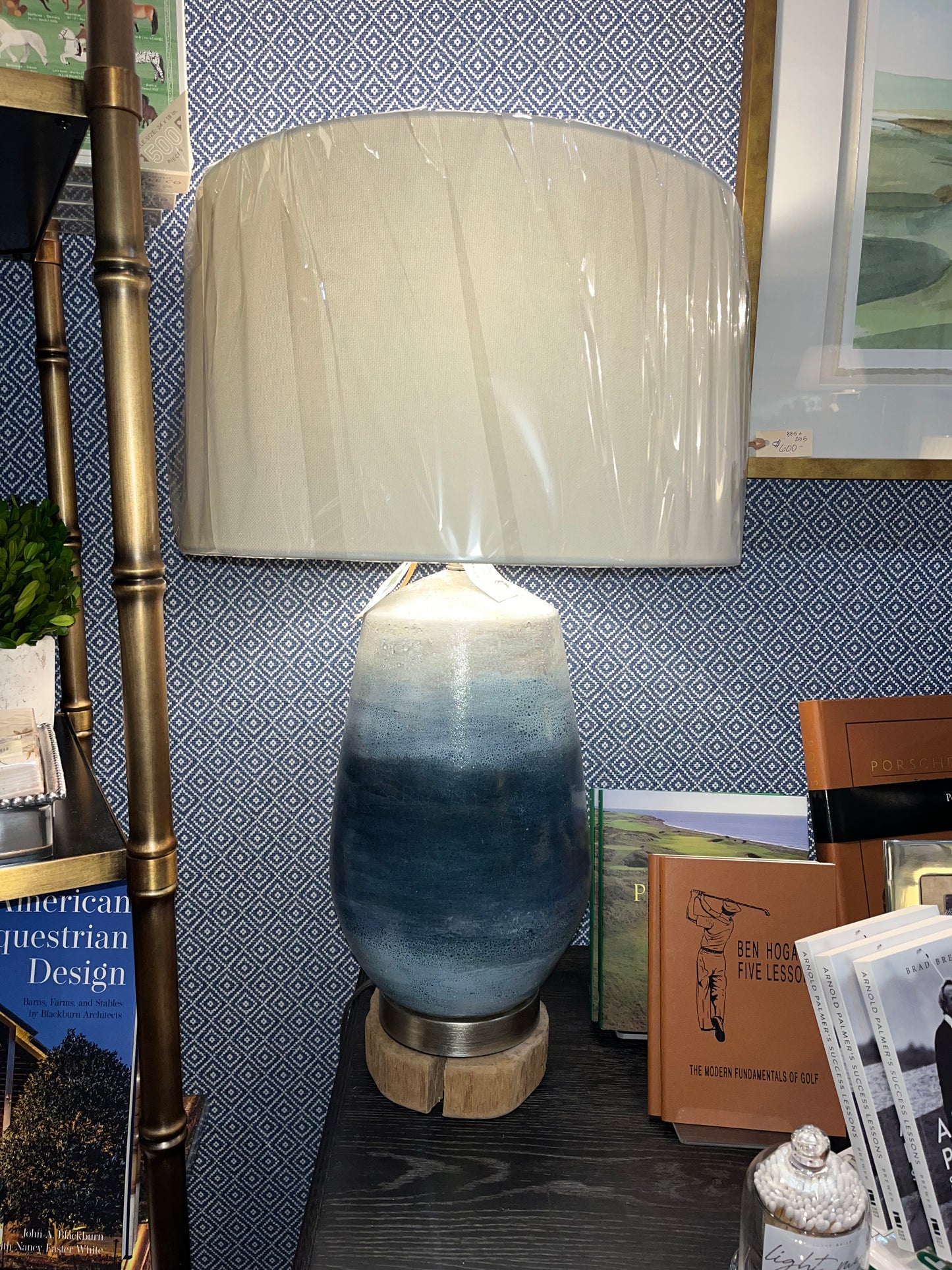 Pair Blue Pottery Lamp